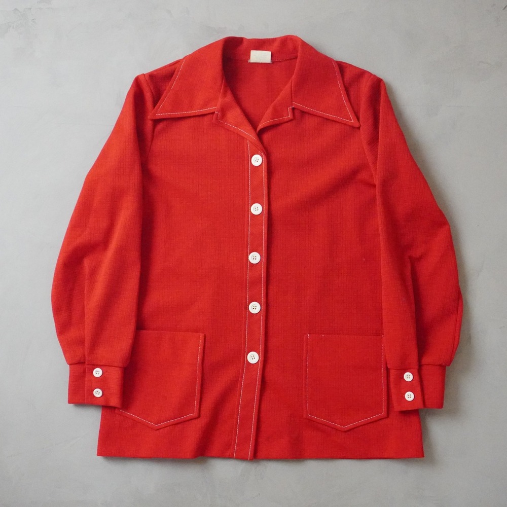 Vintage Sears Roebuck Top 14 Womens Medium 70s Red Knit Dagger Collar USA Made